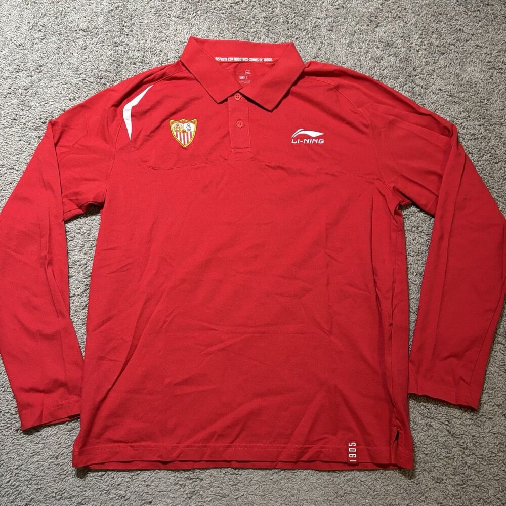 Sevilla FC Li-Ning Long Sleeve Polo Shirt Red Men’s Size Large Soccer La Liga